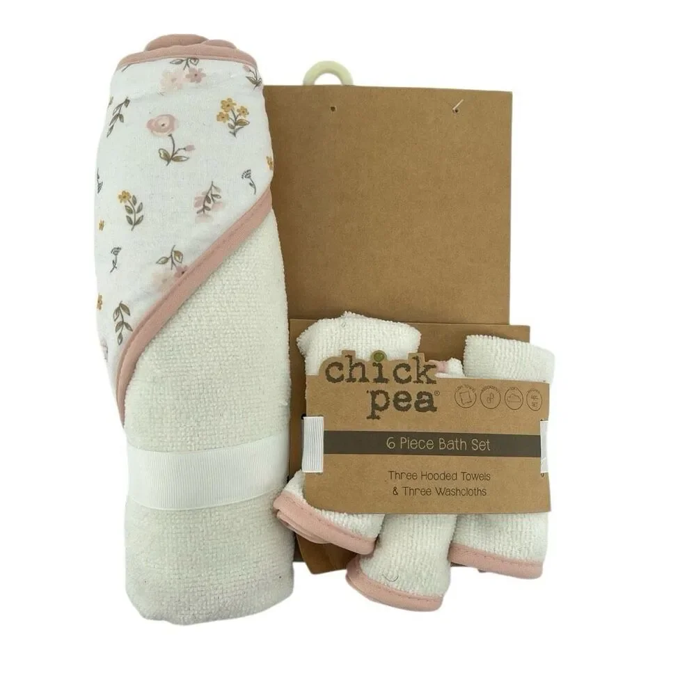 Chick Pea Baby 4-Piece Hooded Towel Washcloth Bath Set Floral New